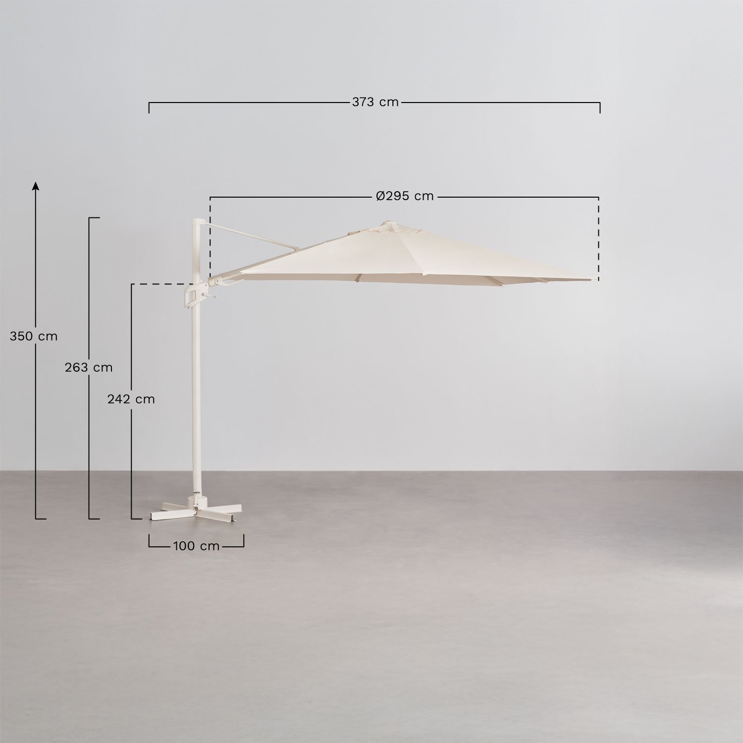 Parasol Ø295 cm van stof en aluminium Hydra, AFMETINGEN