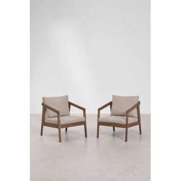 Set Van 2 Fauteuils Van Acaciahout Kaela Donker Acaciabruin & Hazelnootbruin Doek - Sklum