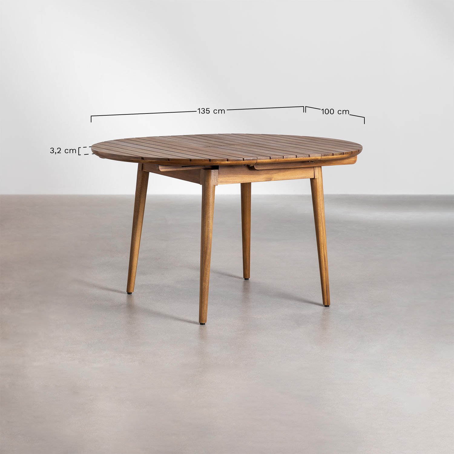 Tenay uitschuifbare tuin tafel 100-135x100 cm van acaciahout, AFMETINGEN