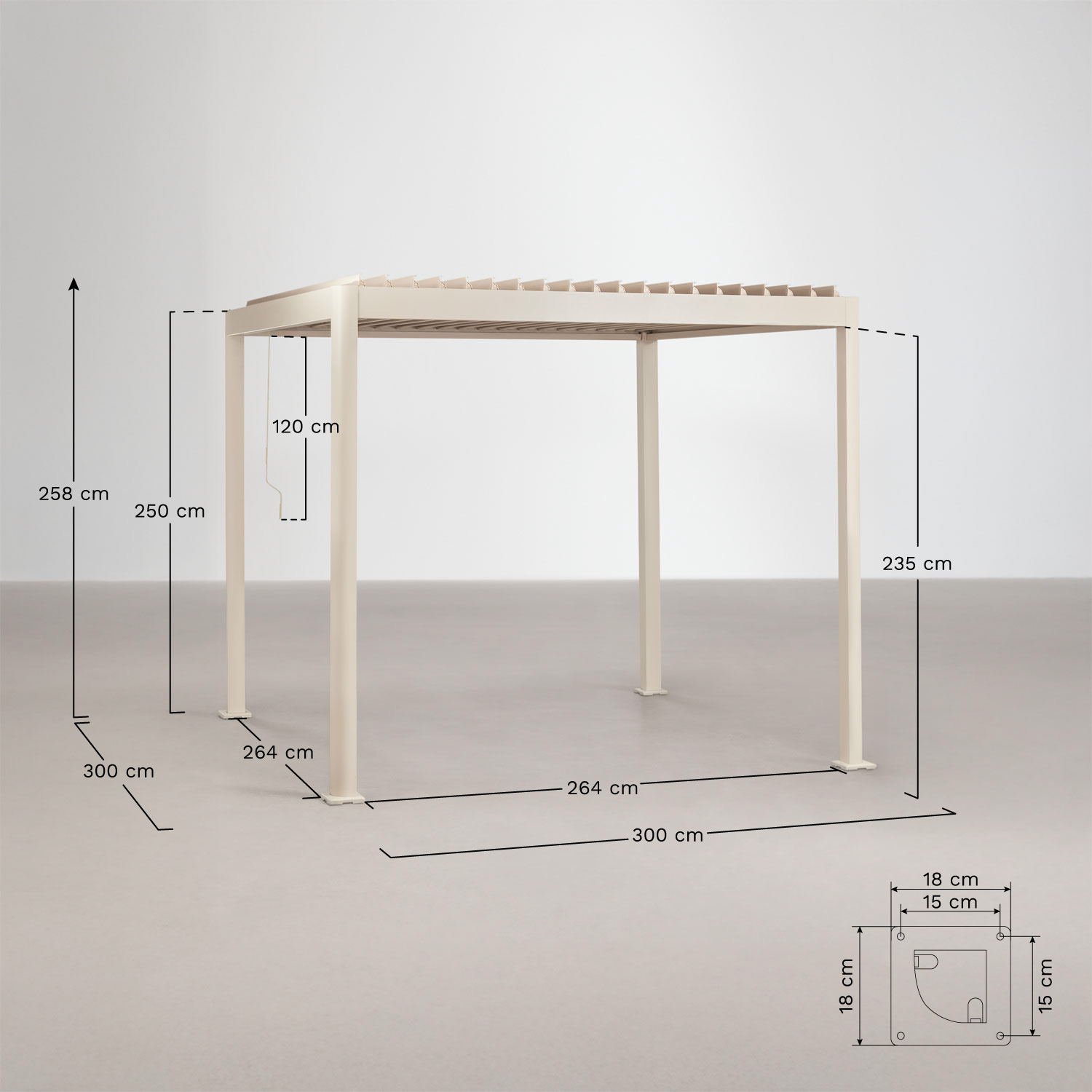 Bioclimatische pergola met aluminium lamellen Druvia, AFMETINGEN