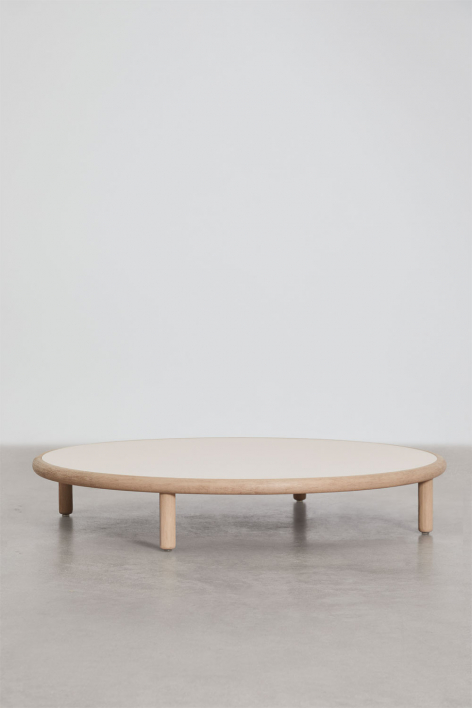 Ronde salontafel van acaciahout Olivia - Wit Gardenia - Lichtbruin Acacia