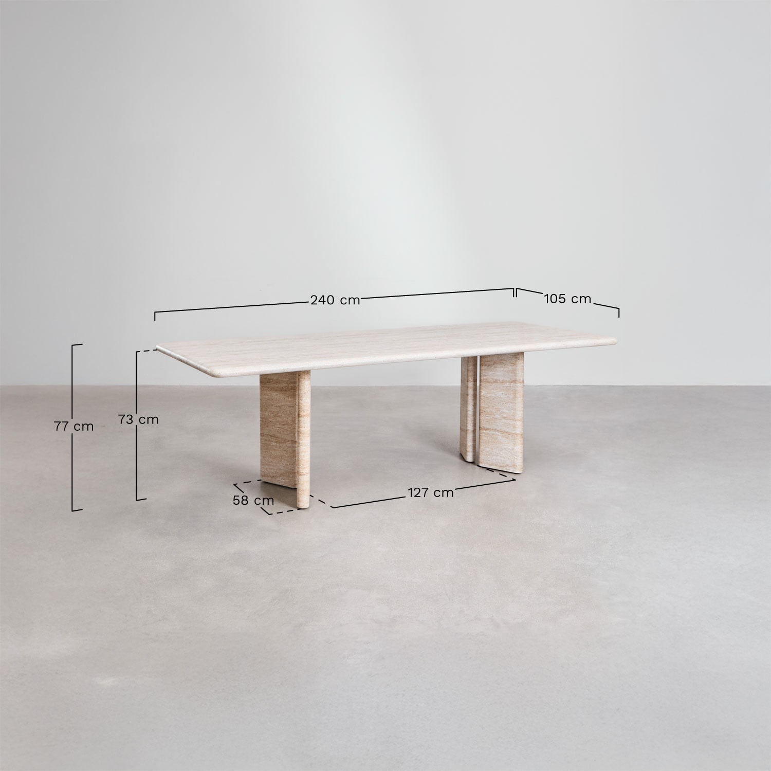 Rectangular tuintafel 240x105 cm in Chelsea cement, AFMETINGEN