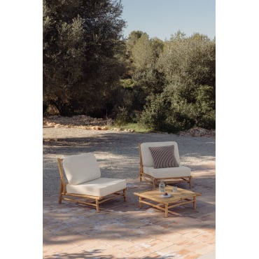 Tuinset Met 2 Fauteuils En Een Rechthoekige Bijzettafel 75x40 Cm Van Bamboe Isendra Stof Wit - Sklum