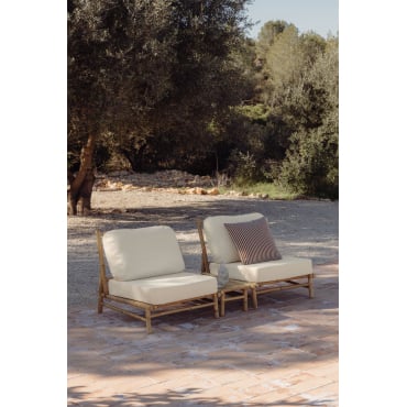 Tuinset Met 2 Fauteuils En Rechthoekige Bijzettafel Van Bamboe Isendra Stof Wit - Sklum