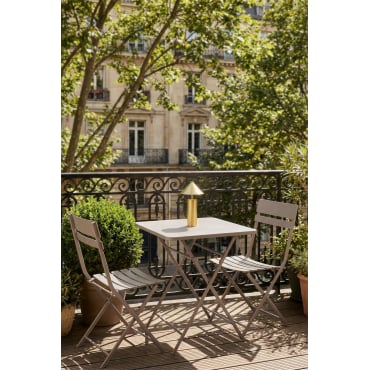 Set Van Vierkante Inklapbare Tuintafel 60x60 Cm En 2 Stalen Tamarit Tuinstoelen Moka Bruin - Sklum