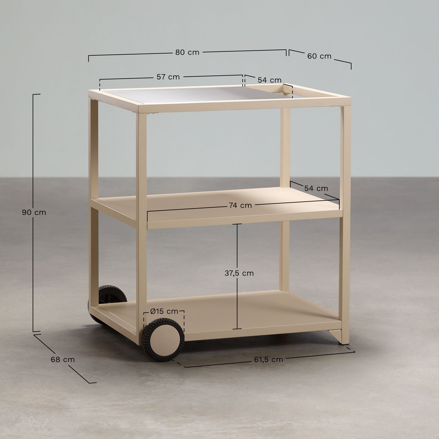 Modulaire buitenkeukenwagen van staal Rivana, AFMETINGEN