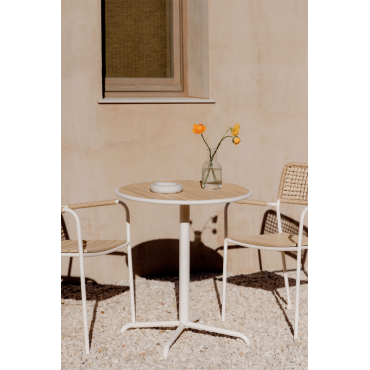 Ronde Tuintafel Ø65 Cm Van Staal En Acaciahout Tilda Gardenia Wit - Sklum