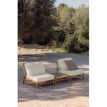 Tuinset Met 2 Fauteuils En Een Vierkante Salontafel 75x75 Cm Van Bamboe Isendra Stof Wit - Sklum