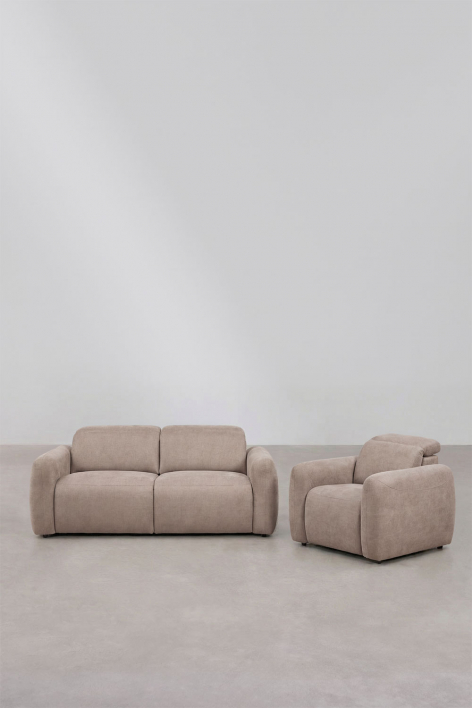 Woonkamer set met elektrische en verstelbare 2-zitsbank en gestoffeerde fauteuil Peggy - Chenille Bruin Wheat