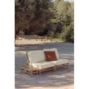 Tuinset Met 2-delige Modulaire Bank En Rechthoekige Bijzettafel 75x40 Cm Van Bamboe Isendra Stof Wit - Sklum