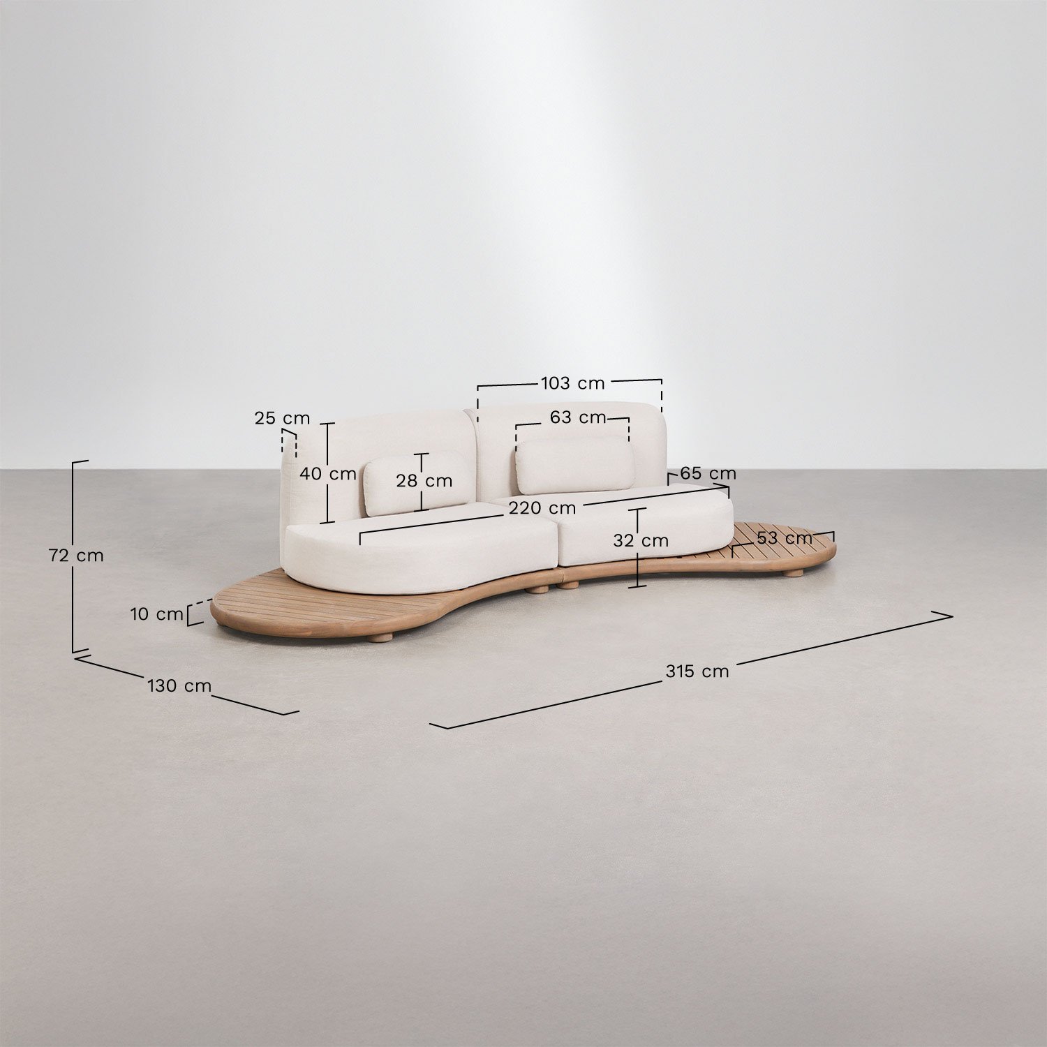 2-delige modulaire tuinbank van acaciahout Gerard, AFMETINGEN