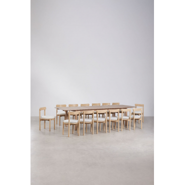 Rechthoekige Uitschuifbare Eettafel Duala 250-310x105 Cm En 14 Eikenhouten Eetkamerstoelen Nualis Lichte Acaciekleur - Sklum