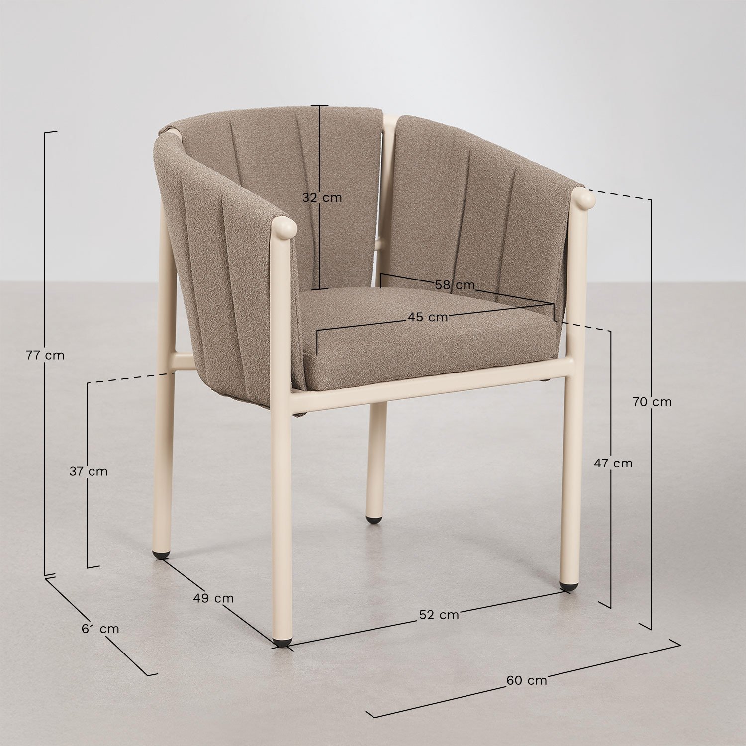 Pack van 2 tuinstoelen met armleuningen in bouclé en aluminium Boleni, AFMETINGEN