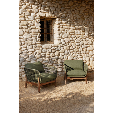 Set Van 2 Tuinstoelen Van Acaciahout En Gevlochten Touw Karvia Acacia Bruin & Bouclé Groen – Salie - Sklum
