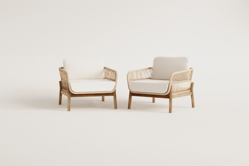 Set van 2 fauteuils van aluminium en acaciahout Karvia