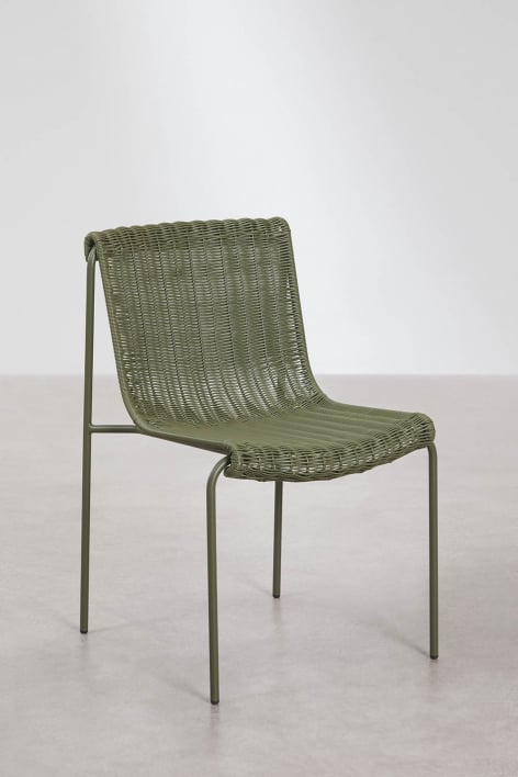 Pack van 4 eetkamerstoelen van synthetisch riet en staal Revia - Groen – intens olijf