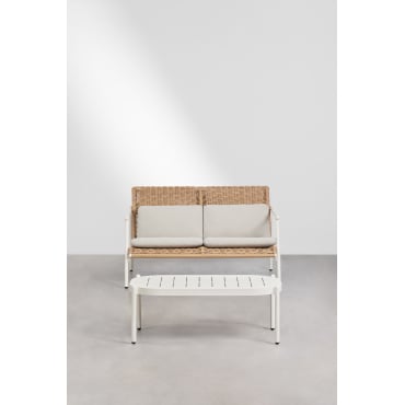 Tuinset Met 2-zitsbank En Salontafel Van Aluminium En Synthetisch Riet Duroli Gardenia Wit - Sklum