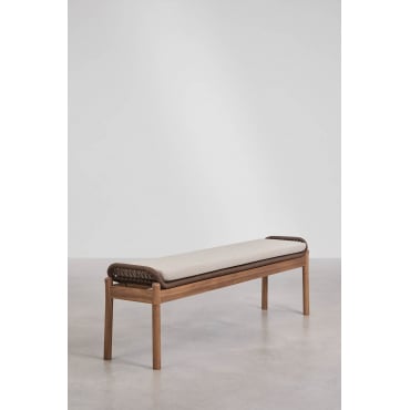 180 Cm Bank Van Acaciahout En Gevlochten Touw Karvia Acacia Bruin & Hazelnootbruin Doek - Sklum