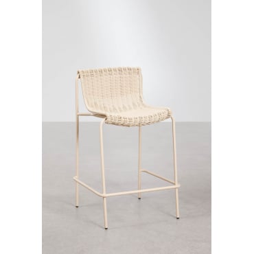 Hoog Krukje Van Synthetisch Riet En Staal Revia Tapioca Beige & ↑65 Cm - Sklum