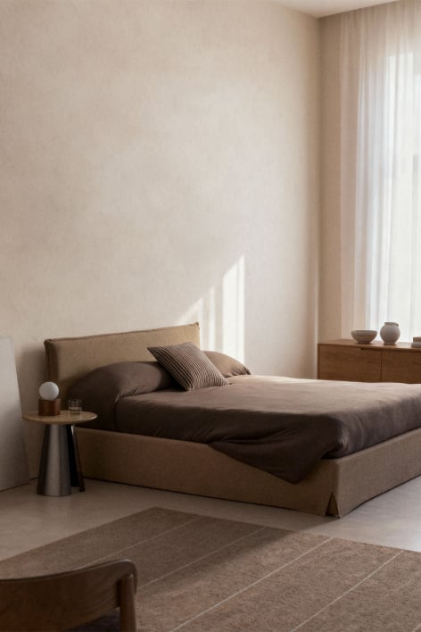 Bed voor matras 160x200 cm met opklapbare bedbodem in bruin bouclé Lorea