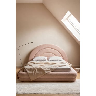 Bed Met Opklapbare Boxspring In Bouclé Stof Borzensi Bouclé Roze & 180 X 200 Cm & Zonder Matras - Sklum