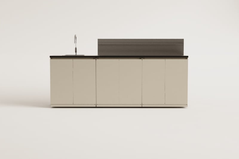 Modulaire buitenkeuken van 3 delen met gootsteen, organiserpaneel en opbergruimte van Rivana-staal