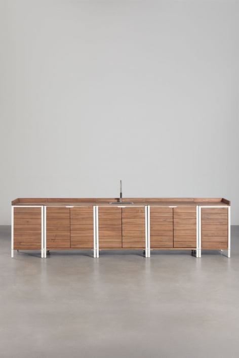 Modulaire buitenkeuken van 6 delen met gootsteen en opbergruimte van acaciahout Reggie