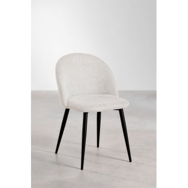 Kana Gestoffeerde Eetkamerstoelen En Stalen Frame, Set Van 4 Zwart & Stof Gebroken Wit - Sklum