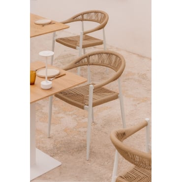 Stapelbare Set Van 4 Tuinstoelen Met Armleuningen Van Aluminium En Synthetisch Riet Amatria Gardenia Wit - Sklum