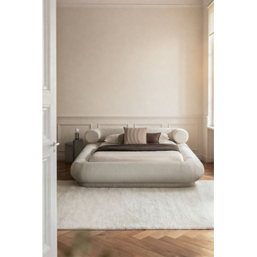 Bernaste Krullend Linnen Bed Bouclé Wit & 180 X 200 Cm & Zonder Matras - Sklum