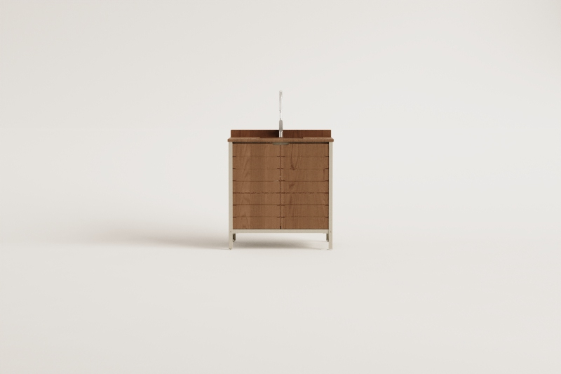 Opbergmodule met gootsteen voor buitenkeuken van acaciahout en aluminium Reggie