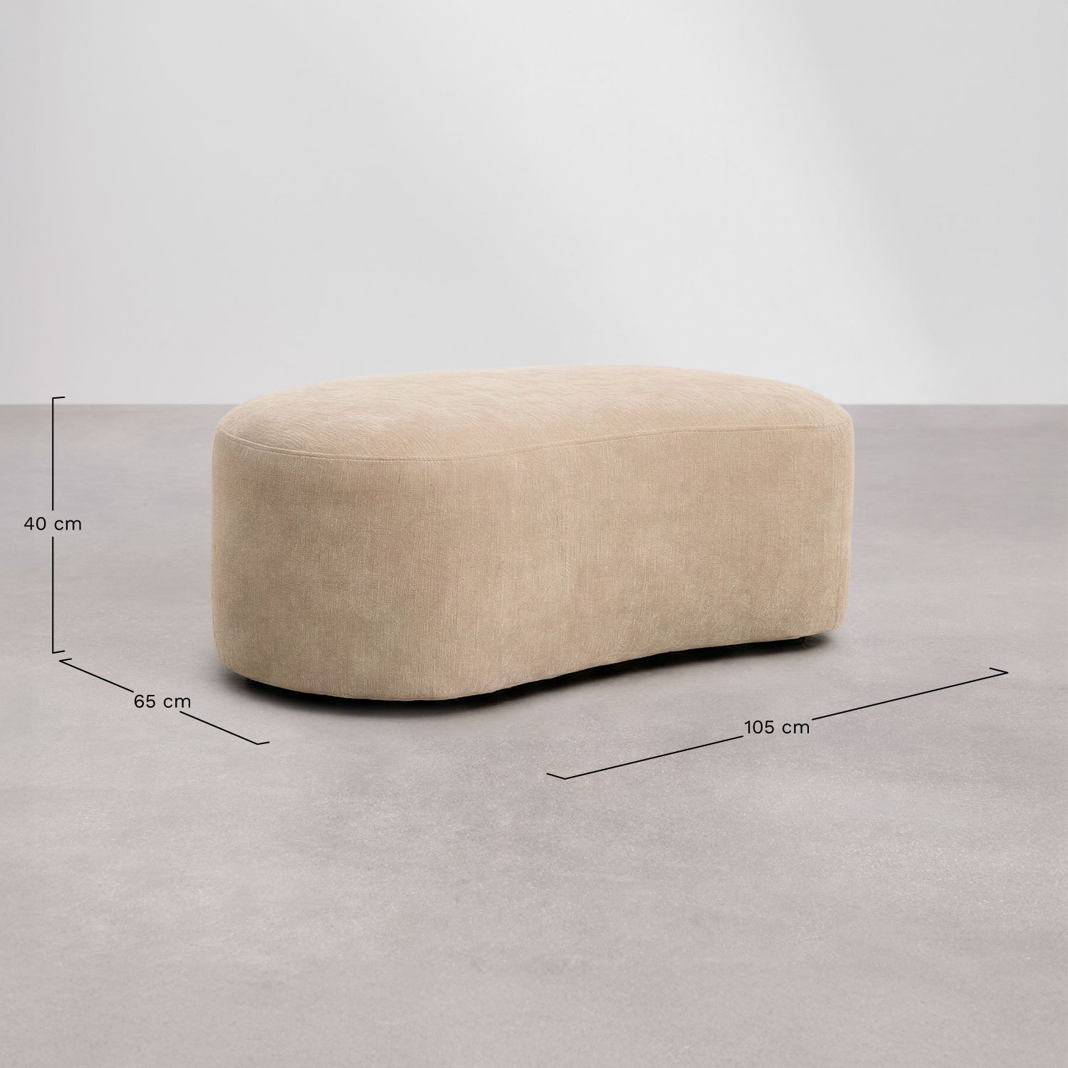 Modulaire linker chaise longue bank van 3 delen met hoekmodule en gestoffeerde poef Giorgia, AFMETINGEN