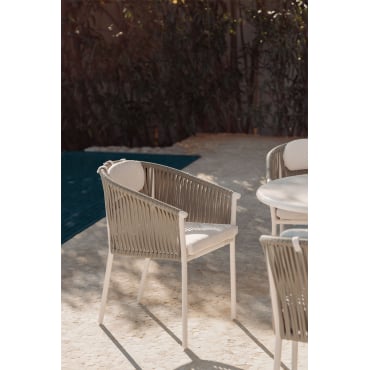 Stapelbare Tuinstoel Met Armleuningen Van Aluminium En Gevlochten Touw Ondina Tapioca Beige - Sklum