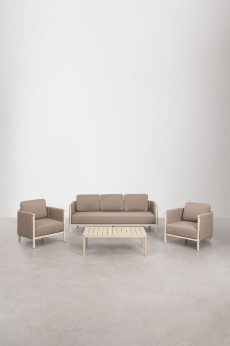 Tuinset met 3-zitsbank, 2 fauteuils in bouclé en aluminium salontafel Boleni - Tapioca beige