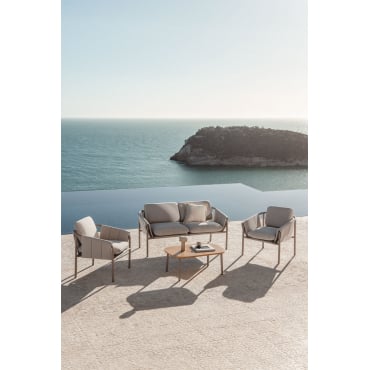 Tuinset Met 2-zitsbank, 2 Gestoffeerde Fauteuils En Salontafel Van Zunika-staal Moka Bruin - Sklum