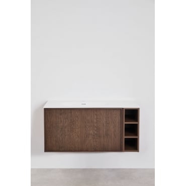 Conjunto Badkamermeubel 100x50 Cm Zwevend In Hout Met Geïntegreerde Wastafel Endika Donker Hout - Sklum