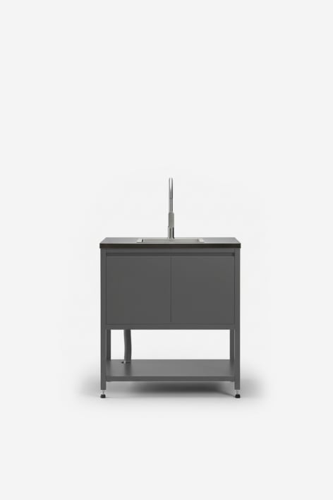 Opslagmodule met gootsteen voor modulaire buitenkeuken van staal Savona