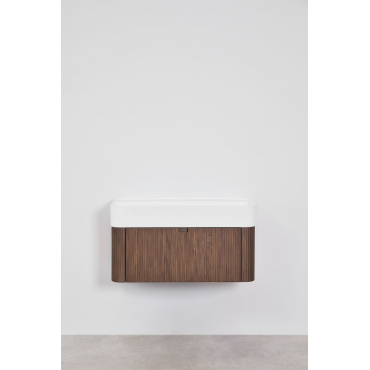 Conjunto Badkamermeubel 80x40 Cm Zwevend In Hout Met Geïntegreerde Wastafel Saioa Donker Hout - Sklum