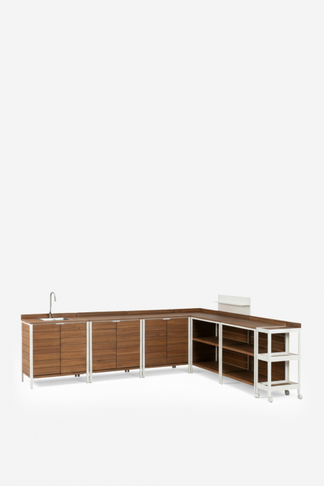 Modulaire buitenkeuken van 7 delen met gootsteen, organizerpaneel en opbergruimte van acaciahout Reggie