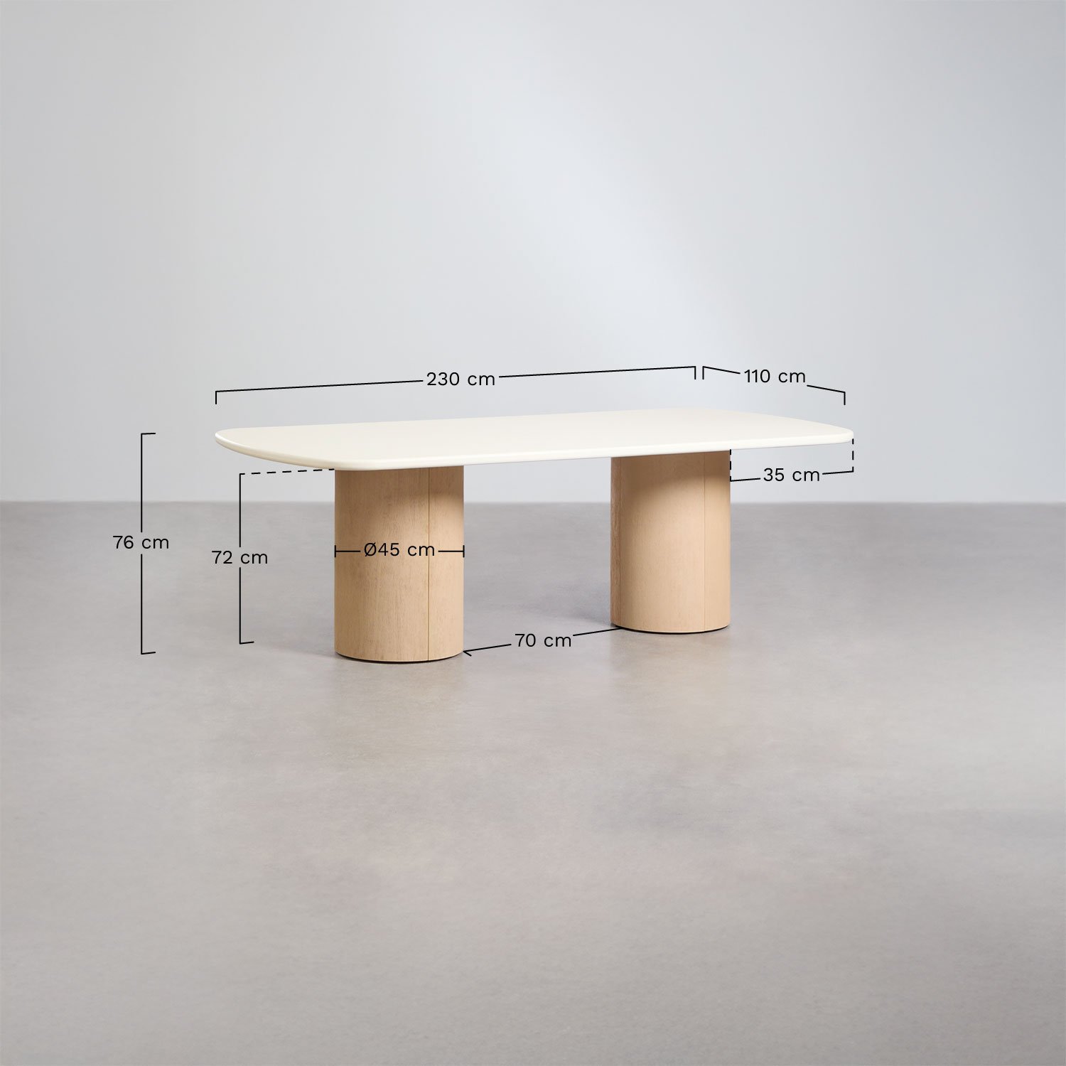 Rectangular tuintafel van beton en acaciahout Sharpay, AFMETINGEN