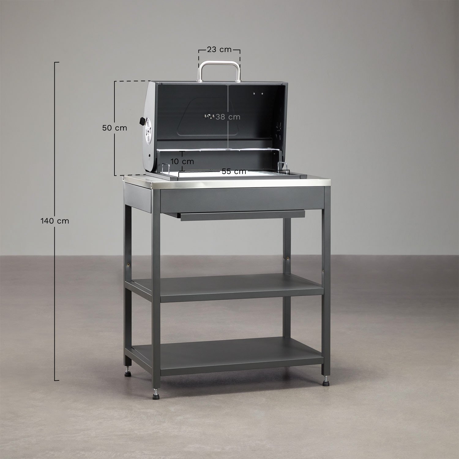 Moduul met houtskoolbarbecue voor modulaire buitenkeuken van staal Savona, AFMETINGEN