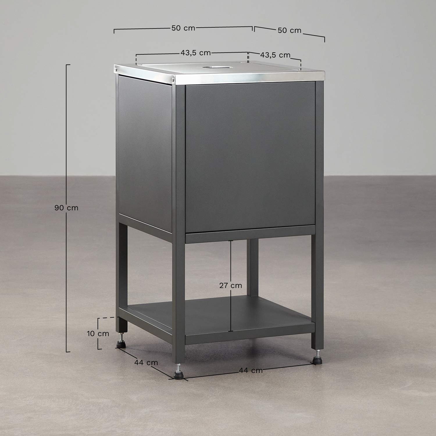 Hoekopbergmodule voor modulaire buitenkeuken van staal Savona, AFMETINGEN