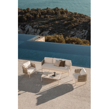 Tuinset Met 3-zitsbank, 2 Stoelen Van Gevlochten Touw Tevary En Salontafel Van Aluminium Boleni Tela Beige Tapioca - Sklum