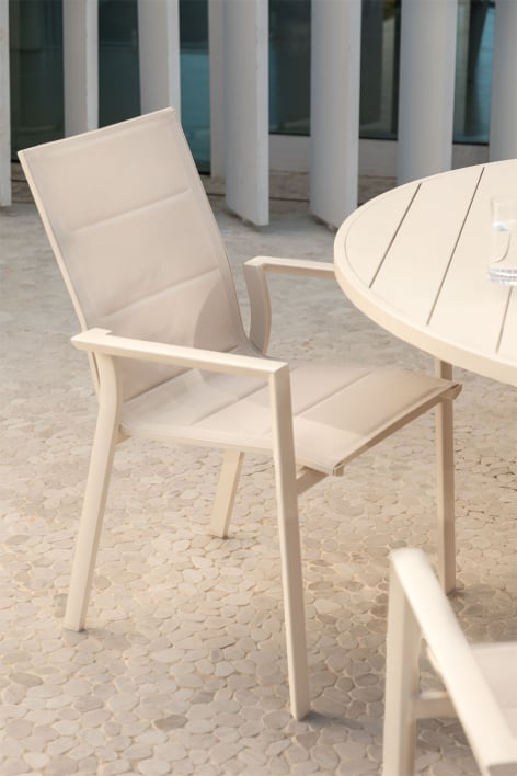 Stapelbare tuinstoel met armleuningen van aluminium Karena - Tapioca beige
