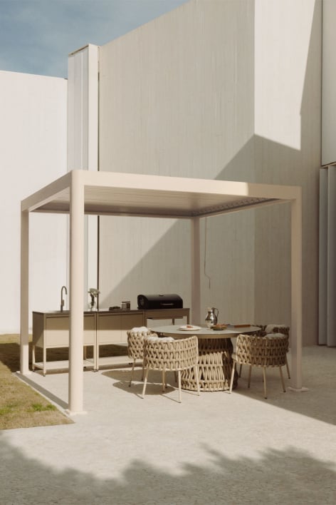Bioklimatische pergola 3 x 3 m aluminium lamellen tapioca beige Druvia