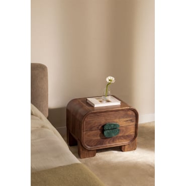 Nachtkastje 50x35 Cm Van Mangohout En Natuurlijke Steen Kivalina Groen Marmer Uit Udaipur - Donker Mangohout - Sklum