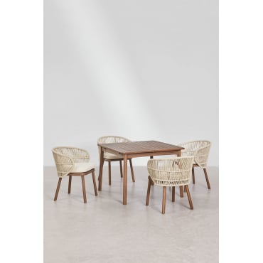 Uitbreidbare Eettafelset 100-160x100 Cm Karvia En 4 Tuinstoelen Van Acaciahout En Gevlochten Touw Capri Beige – Crème - Sklum