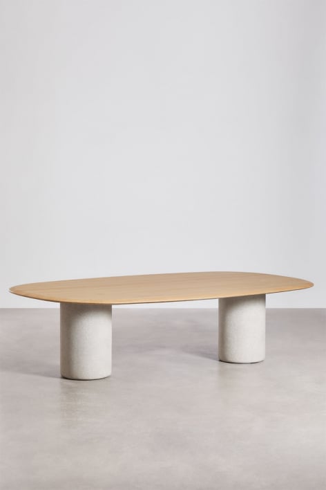 Ovale eettafel van MDF en cement Lysander - Eikenhout