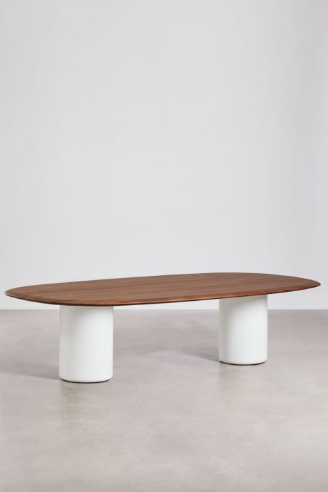 Ovale eettafel van MDF en cement Lysander - Donker Eiken Bruin