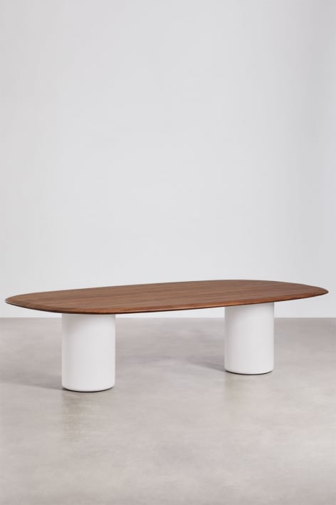 Ovale eettafel van MDF en cement Lysander - Donker Eiken Bruin